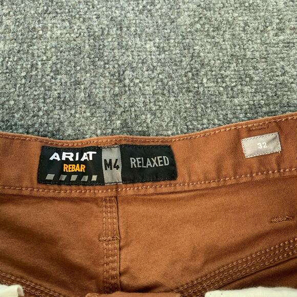 Ariat Shorts Mens 32 Brown Rebar M4 Relaxed Cargo Utility Workwear Stretch - Picture 6 of 16